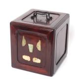 Lot 181 Chinese Heavy Hardwood Jewelry Box, Jade & Stone Appliques
