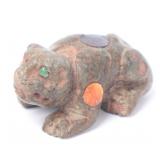 Lot 219 Pre-Columbian Jade Miniature Jaguar w Inset Stone Spots