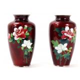 Lot 242 Beautiful Pair of Japanese Red Ginbari Cloisonne Vases