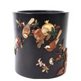 Lot 272 Gorgeous Heavy Chinese Wood Inlayed Brush Pot