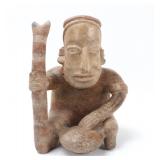 Lot 2 Jalisco Terracotta Seated Hunchback w Cane, 100 BCE-250 CE