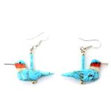 Lot 113 Gorgeous Turquoise, Coral, Shell & Sterling Silver Hummingbird Earrings