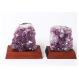 Lot 184 Pair Amethyst Drusy on Wood Base