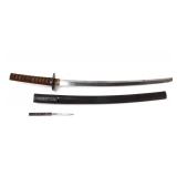 Lot 1 Signed Japanese Wakizashi Sword, Scabbard, Knife