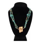 Lot 134 Gorgeous Turquoise, Shell, Bone and Sterling Silver Necklace