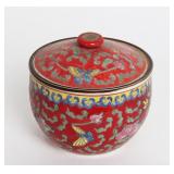 Lot 313 Red Chinese Bowl with Lid
