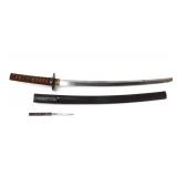 Lot 1 Signed Japanese Wakizashi Sword, Scabbard, Knife