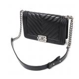 Lot 158 Chanel Boy Bag – Black Chevron Quilted Leather