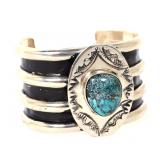Lot 167 Gorgeous Native American Sterling Silver & Turquoise Cuff Bracelet