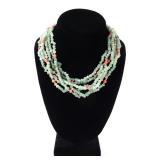 Lot 189 Gorgeous Chinese Mottled Green Jade & Coral Necklace