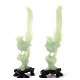 Lot 263 Fine Pair of Green Serpentine Bird Figurines on Stands