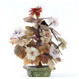 Lot 266 Chinese Jadeite, Rose Quartz, Carnelian and Nephrite Tree