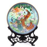 Lot 271 Chinese Cloisonne Charger, Pheonix & Peacock with Custom Stand