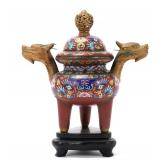 Lot 272 Chinese Cloisonne Tripod Incense Burner, Signed Sato