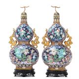 Lot 273 Lovely Pair of Chinese Champleve Vases with Stands