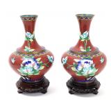 Lot 274 Pair of Red Chinese Cloisonne Vases with Stands