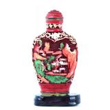 Lot 328 Chinese Painted Cinnabar Snuff Bottle wStand