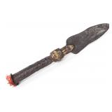 Lot 20 Early Chinese Brass & Iron Spear Head, Qing Dynasty 18th c.