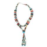 Lot 49 Raw Turquoise, Spiny Lobster, Jet & Shell Squash Blossom Necklace
