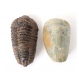Lot 69 Ammonite Fossil & Mezcala Green Stone Mask