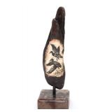 Lot 326 Carved Polished Fossilized Wood w Ducks, Signed