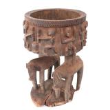 Lot 357 Elaborate African Wood Carved Beating Drums Ritual Vessel