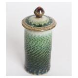 Lot 394 Vintage Signed Green Glazed Covered Jar