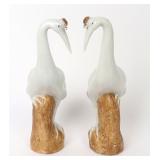 Lot 3 Chinese Porcelain Crane Statues, Male & Female