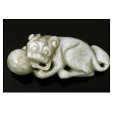 Lot 113 Chinese Green Jade Foo Dog and Ball Pendant