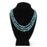 Lot 116 Gorgeous Three String Turquoise Chip Beads Necklace