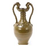 Lot 310 Chinese Olive Green Dragon Handle Vase