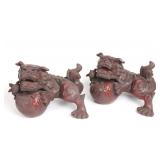 Lot 345 Pair Metal Foo Lions with Baby Foo Lions