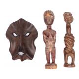 Lot 407 Unusual Leather Cowl & Baule Wood Ancestors