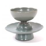 Lot 4 Celadon Crackle Glazed Korean Teacup and Saucer
