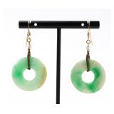 Lot 170 Chinese Jade Bi-Disc Earrings, 14k Gold