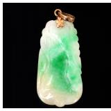Lot 186 Chinese Jade Fruit Pendant, 14k Gold