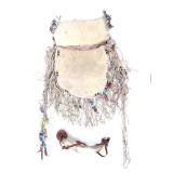 Lot 266 Fine Set Hide Beaded Side Bag wPowder Horn