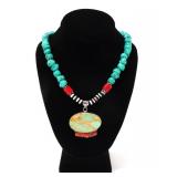 Lot 109 Gorgeous Turquoise and Coral Native American Necklace