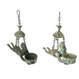 Lot 362 Two Suspended Chinese Bronze Oil Lamps