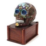 Lot 495 Finely Detailed Folk Art Skull & Stand