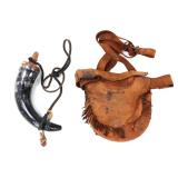 Lot 100 Fine Leather Pouch with Black & White Powder Horn