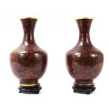 Lot 322 Gorgeous Pair of Red Chinese Cloisonne Vases