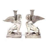 Lot 401 Pair of Silvered Sphynx Candlesticks