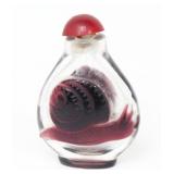 Lot 308 Deep Red Chinese Peking Snuff Bottle, Snail