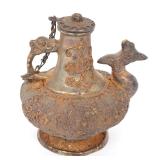 Lot 405 Chinese Brass Gourd Shaped Chicken Spout Ewer
