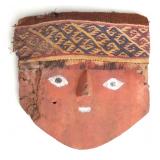 Lot 178 Chancay Painted Wood & Textile Headband Mummy Mask