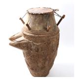 Lot 384 Large Early Wood Carved African Ntan Drum
