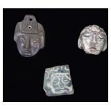 Lot 153 Pre-Columbian Mayan Jade Plaque & Two Stone Heads
