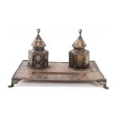 Lot 279 Persian Inkwell Tray with Silver Inlay