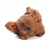 Lot 280 Japanese Wood Carved Turtle & Hatchlings Netsuke
